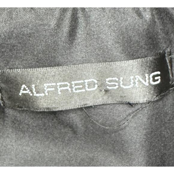 $208 Alfred Sung Sleeves Ruffled Neck Cocktail Black Dress Sz M - Picture 8 of 8